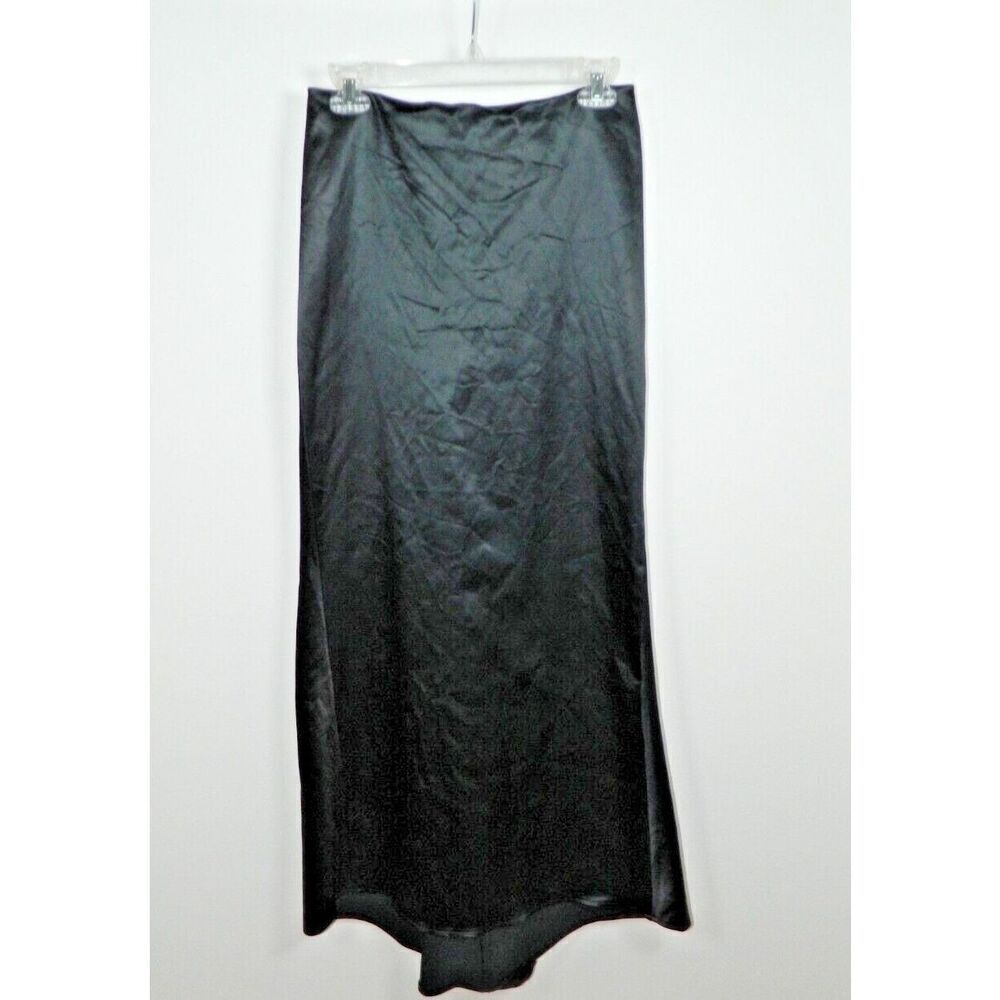 Cache Maxi Skirt Medium Black Ruched Back Satin High-Waisted Goth Prom Formal‎